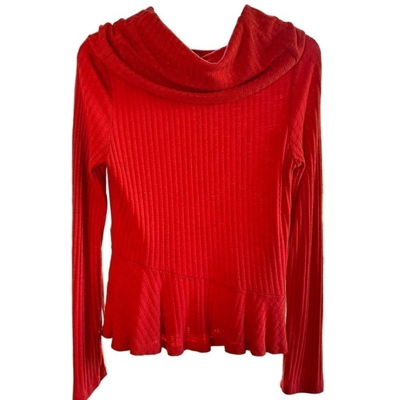 Anthropologie Maeve Addie Hacci Cowl Neck Top Waffle Weave Red Orange Flowy M - Picture 7 of 12